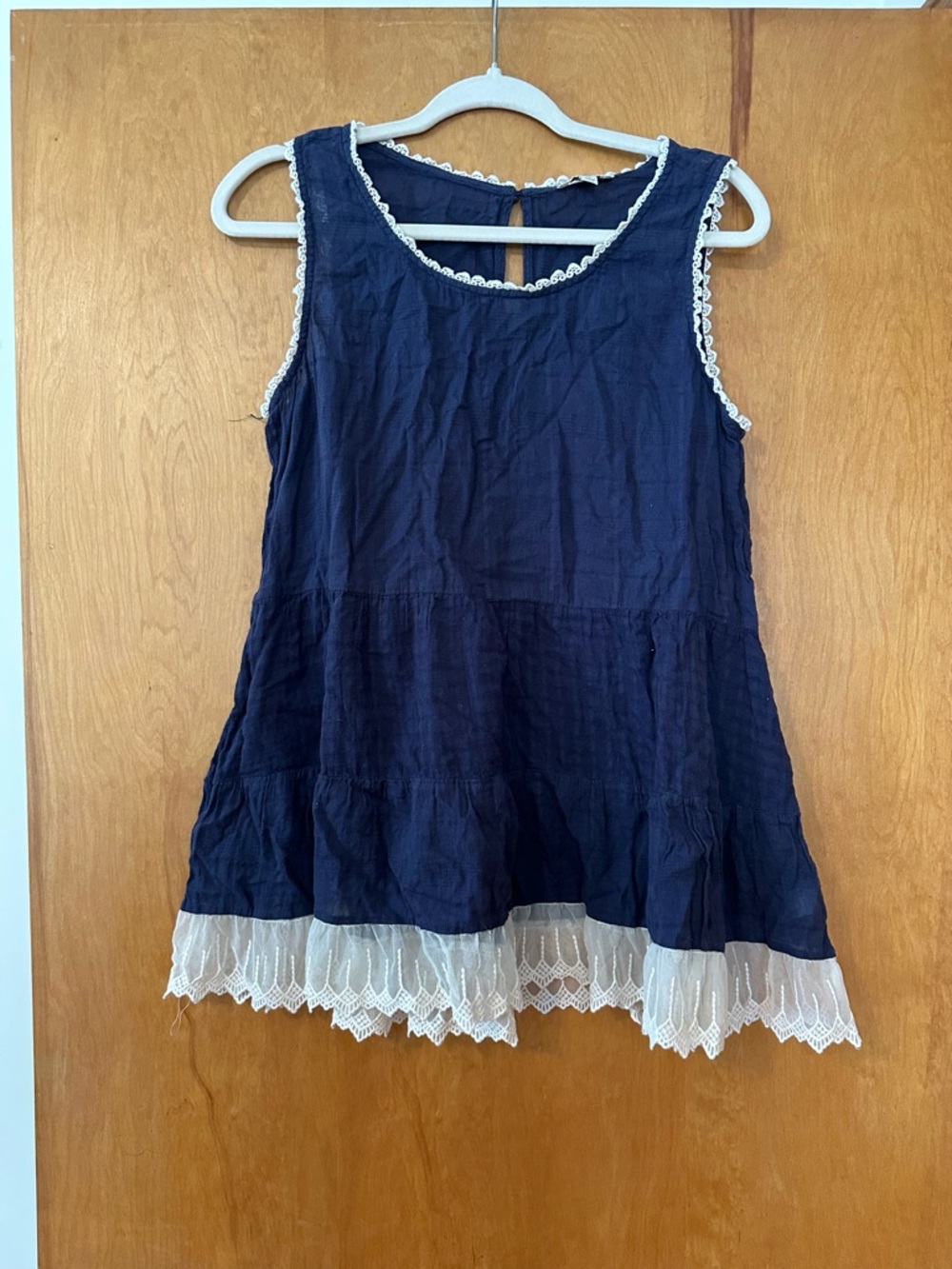 Womens Navy Blue Lace Hem Sleeveless top